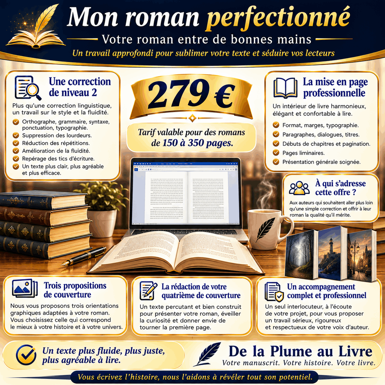 Mon roman perfectionné : assistance aux nouveaux romanciers (correction de manuscrit, réalisation de couverture, mise en page du manuscrit etc.